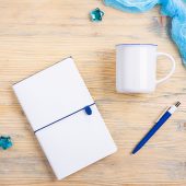 Набор подарочный FINELINE: кружка, блокнот, ручка, коробка, стружка, белый с синим