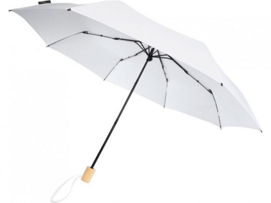 Birgit, складной ветроустойчивой зонт диаметром 21 дюйм из переработанного ПЭТ, белый, арт. 024145003