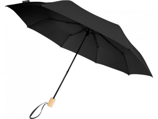 Birgit, складной ветроустойчивой зонт диаметром 21 дюйм из переработанного ПЭТ, черный, арт. 024145203