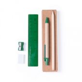 Набор GABON из 5 предметов в картонной коробке зеленый — ручка,карандаш,точилка,ластик, линейка