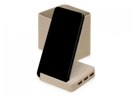 Настольный органайзер Cubic из пшеничного волокна с функцией беспроводной зарядки и выходами USB, арт. 024166303