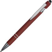 Ручка металлическая soft-touch шариковая со стилусом Sway, темно-красный/серебристый, арт. 024335003