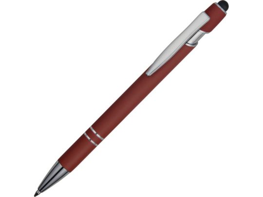 Ручка металлическая soft-touch шариковая со стилусом Sway, темно-красный/серебристый, арт. 024335003