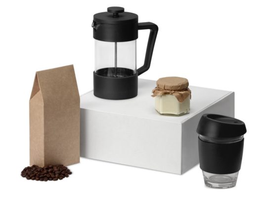 Подарочный набор с кофе, кружкой и френч-прессом Бодрое утро, черный, арт. 024375003