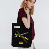 Холщовая сумка с термонаклейками Cautions, черная