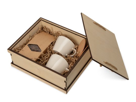 Подарочный набор с кофе, чашками в деревянной коробке Кофебрейк, арт. 024347703