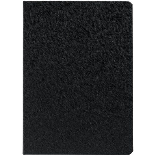 Ежедневник с твердой обложкой и золотистым обрезом, выполнен из материала Saffian, черный АА, дополнен ляссе в цвет обложки, недатированный, черный