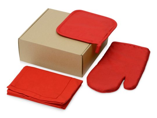 Подарочный набор с фартуком, прихваткой, красный, арт. 025056103