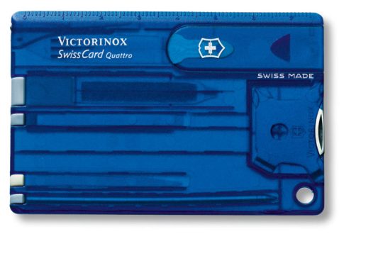Швейцарская карточка VICTORINOX SwissCard Quattro, 14 функций, полупрозрачная синяя, арт. 025253803