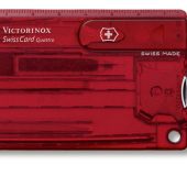Швейцарская карточка VICTORINOX SwissCard Quattro, 14 функций, полупрозрачная красная, арт. 025253903