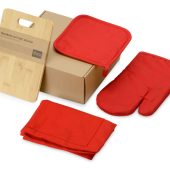 Подарочный набор с разделочной доской, фартуком, прихваткой, красный, арт. 025056303