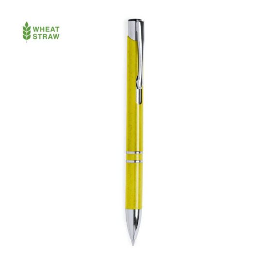 Ручка шариковая NUKOT, желтый;  пластик со стружкой пшеничной соломы, хром; синие чернила