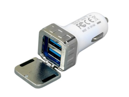 Автомобильная зарядка CC-03, 2 USB порта, квадратное основание для логотипа, серебро, арт. 025951603