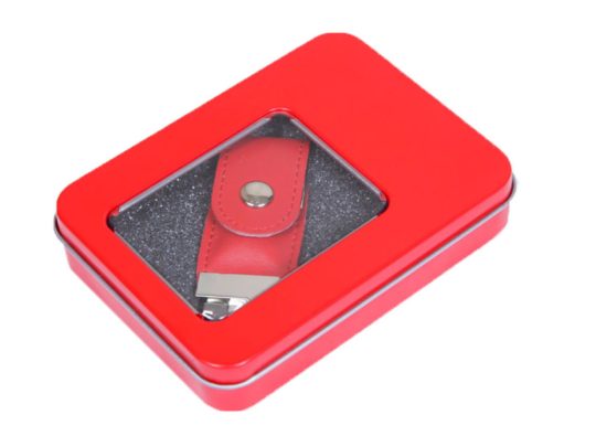 Металлическая коробочка G04 красного цвета с прозрачным окошком, арт. 025951103