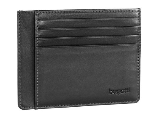Портмоне для кредитных карт BUGATTI Primo, чёрное, натуральная воловья кожа, 11,5х0,5х9 см, арт. 026062203