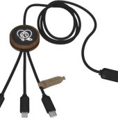 Зарядный кабель 3 в 1 со светящимся логотипом и округлым бамбуковым корпусом, арт. 026604603