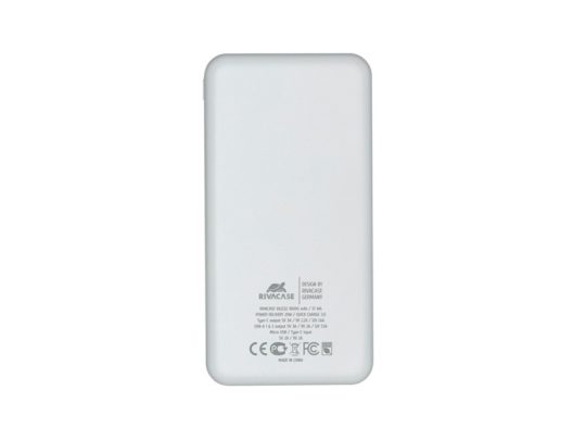 RIVACASE VA2532 (10000 мАч) QC/PD 20W внешний аккумулятор с дисплеем, белый 12/48, арт. 026622803