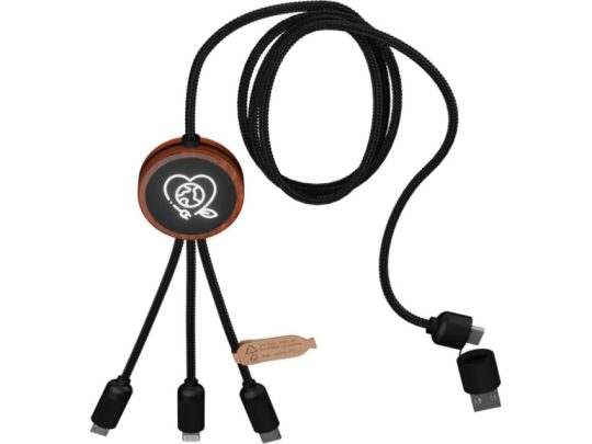 Зарядный кабель 3 в 1 со светящимся логотипом и округлым бамбуковым корпусом, арт. 026605003