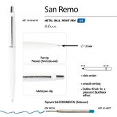 Ручка SAN REMO шариковая, автоматическая, белый металлический корпус 1.00 мм, синяя, арт. 026809203