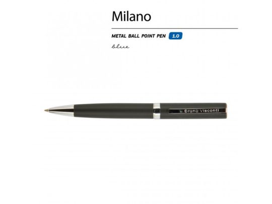 Ручкa BrunoVisconti шариковая автоматическая 1мм синяя Milano Graphite (черный металлический корпус), арт. 026805503