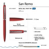 Ручка SAN REMO шариковая, автоматическая, красный  металлический корпус 1.00 мм, синяя, арт. 026809303