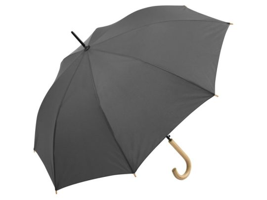 Зонт-трость Okobrella с деревянной ручкой и куполом из переработанного пластика, серый, арт. 026861503