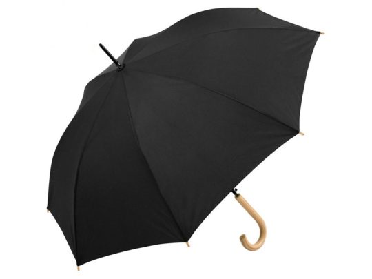 Зонт-трость Okobrella с деревянной ручкой и куполом из переработанного пластика, черный, арт. 026861403