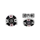 Запонки CASINO, круглые, черный и красный лак, палладиевая отделка, узор: карточные масти, логотип D, арт. 027408803