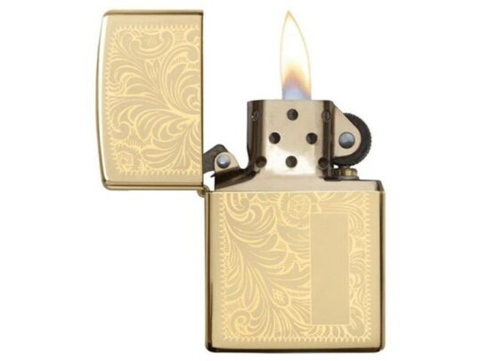Зажигалка ZIPPO Venetian® с покрытием High Polish Brass, латунь/сталь, золотистая, 38x13x57 мм, арт. 027628303