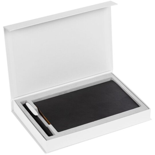 Коробка Silk с ложементом под ежедневник 13×21 см и ручку, белая