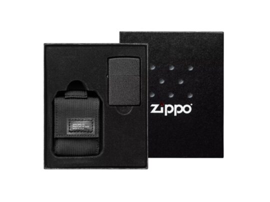 Набор ZIPPO: чёрная зажигалка Black Crackle® и чёрный нейлоновый чехол, в подарочной коробке, арт. 027776303