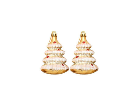 Новогоднее подвесное украшение Ёлочки в золоте из полистирола, набор из 2 шт / 8,6×5,8×3,2см, арт. 027947303
