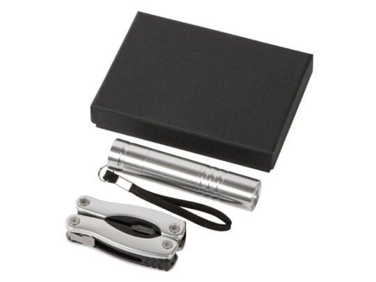 Подарочный набор Scout с многофункциональным ножом и фонариком, серебристый, арт. 027952103