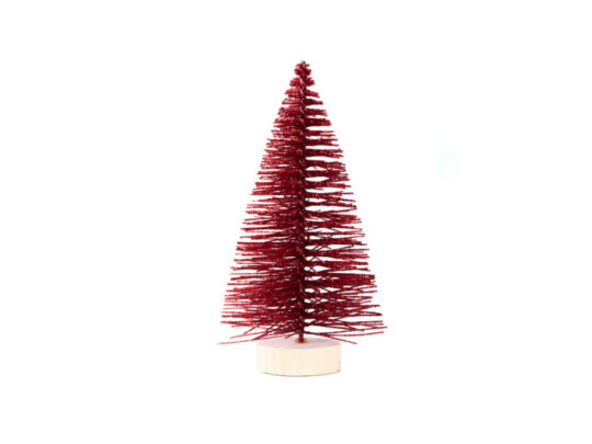 Новогоднее украшение Елочка Красная из полипропилена на подставке из древесины сосны / 12x6x6см, арт. 027947103