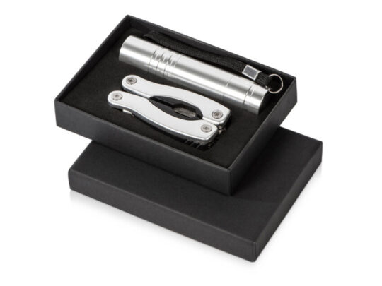 Подарочный набор Scout с многофункциональным ножом и фонариком, серебристый, арт. 027952103
