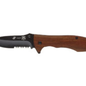 Нож складной Stinger, 80 мм (чёрный), материал рукояти: сталь/сандаловое дерево (коричневый), арт. 028207203