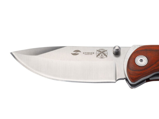Нож складной Stinger, 91 мм, (серебристый), материал рукояти: сталь/дерево (серебристо-коричневый), арт. 028207403