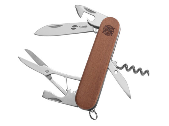 Нож перочинный Stinger, 90 мм, 11 функций, материал рукояти: древесина сапеле, арт. 028205303