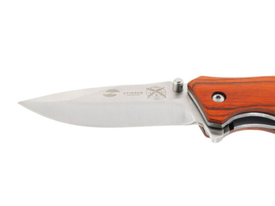 Нож складной Stinger, 110 мм, (серебристый), материал рукояти: дерево/сталь (коричневый), арт. 028207903
