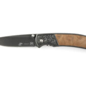 Нож складной Stinger, 71 мм, (чёрный), материал рукояти: сталь/дерево (коричневый), арт. 028206503