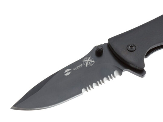 Нож складной Stinger, 80 мм, (чёрный), материал рукояти: сталь/дерево пакка (чёрный), арт. 028207603
