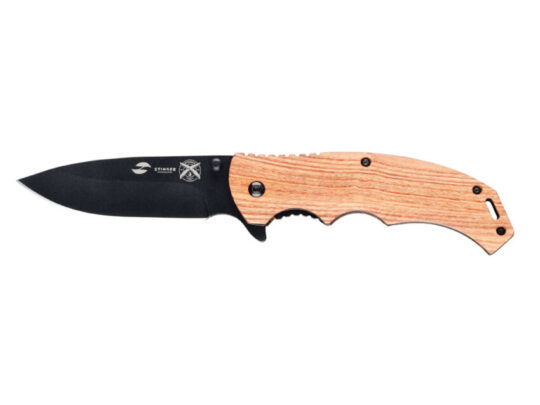 Нож складной Stinger, 120 мм, (чёрный), материал рукояти: дерево/сталь (коричневый), арт. 028207003