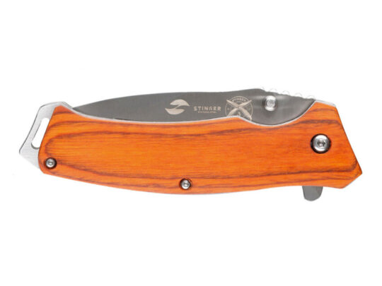 Нож складной Stinger, 110 мм, (серебристый), материал рукояти: дерево/сталь (коричневый), арт. 028207903
