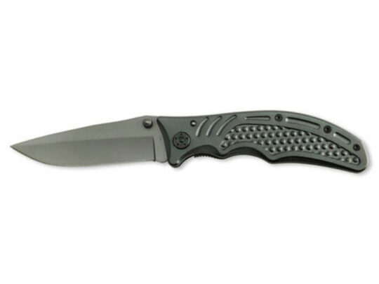 Нож складной Stinger, 90 мм, (чёрный), материал рукояти: сталь/алюминий (серо-синий), арт. 028208203