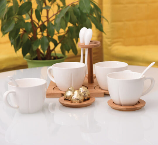 Набор «Ксю»:чайная пара (4шт) и чайная ложка (4шт) с подставкой в подарочной упаковке
