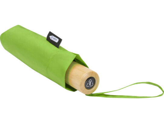Birgit, складной ветроустойчивый зонт диаметром 21 дюйм из переработанного ПЭТ, зеленый лайм, арт. 028383903