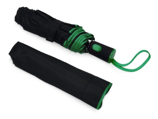 Зонт-полуавтомат складной Motley с цветными спицами, черный/зеленый, арт. 028231703