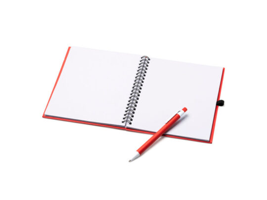 Блокнот LEYNAX с ручкой из переработанного картона, красный, арт. 028512603