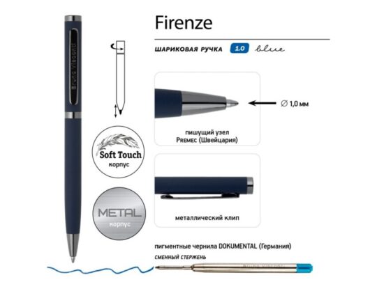 Ручка Firenze шариковая автоматическая софт-тач, синяя, арт. 028435103