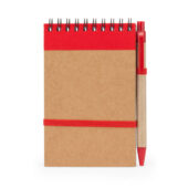 Блокнот LIEN с шариковой ручкой из переработанного картона, крафт/красный, арт. 028514203